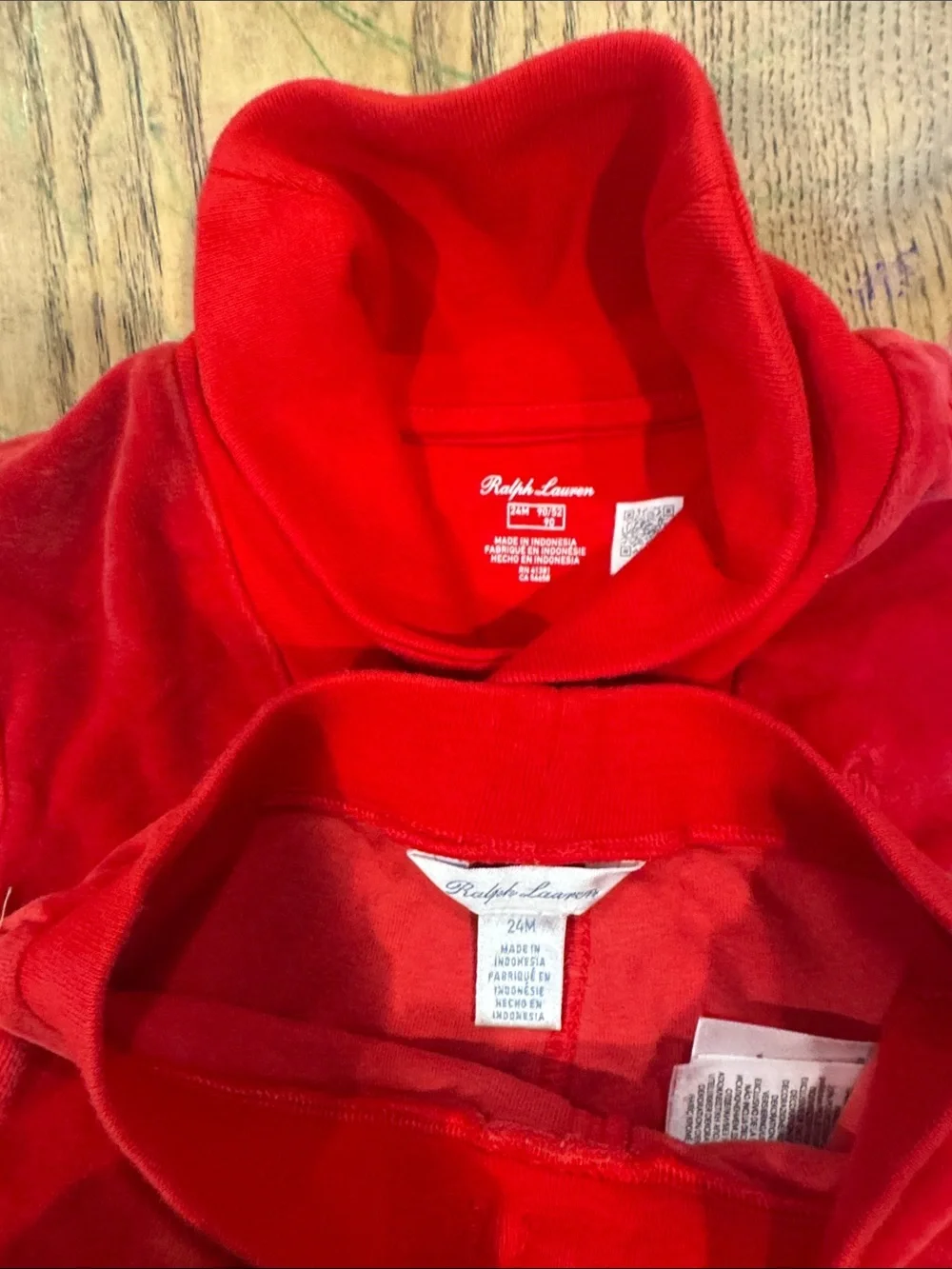 Ralph Lauren Kids Red Velour Two Piece Set - Cozy Pullover Top & Pants